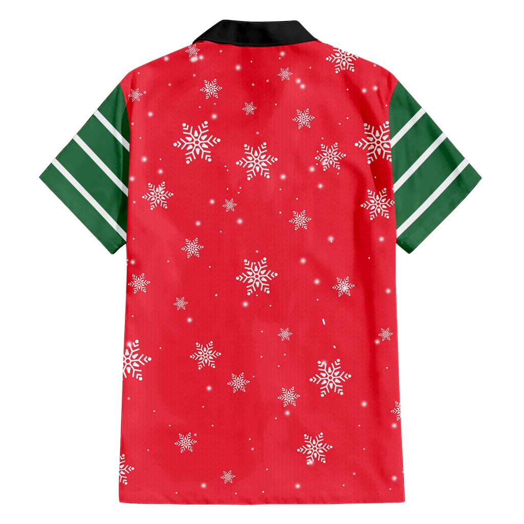 Bossy Elf Christmas Hawaiian Shirt with Snowflakes and Striped Sleeves - Wonder Print Shop