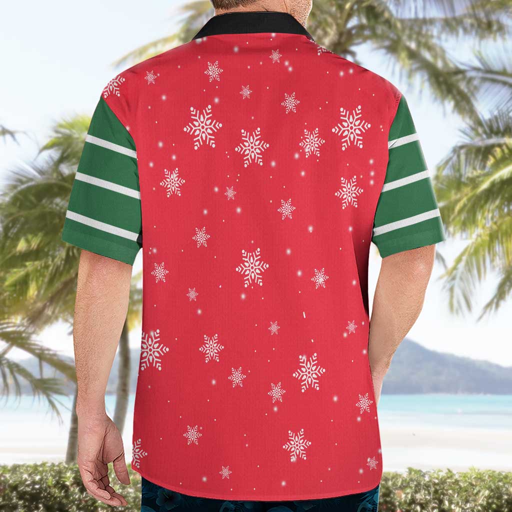 Bossy Elf Christmas Hawaiian Shirt with Snowflakes and Striped Sleeves - Wonder Print Shop
