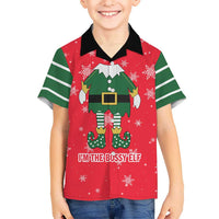 Bossy Elf Christmas Hawaiian Shirt with Snowflakes and Striped Sleeves - Wonder Print Shop