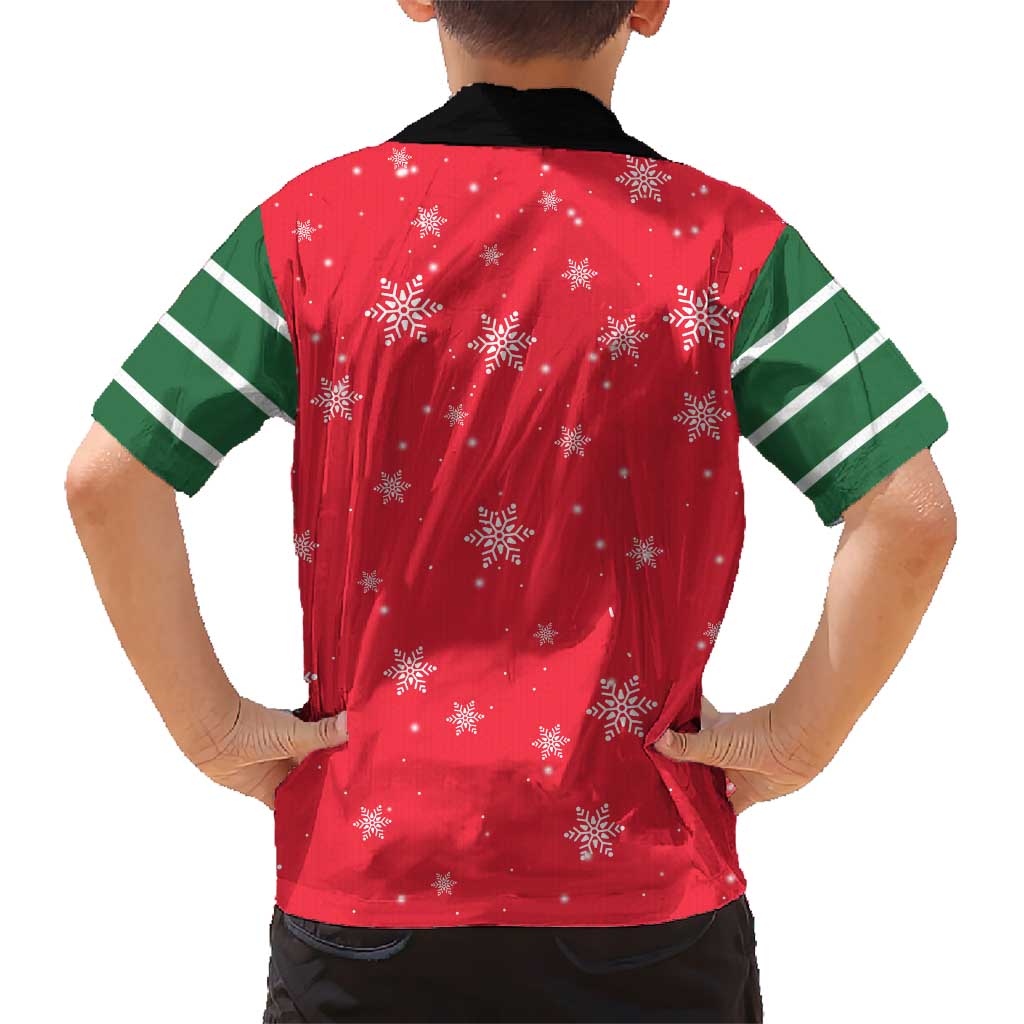 Bossy Elf Christmas Hawaiian Shirt with Snowflakes and Striped Sleeves - Wonder Print Shop