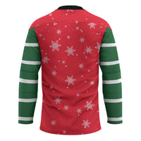 Bossy Elf Christmas Hockey Jersey with Snowflakes and Striped Sleeves - Wonder Print Shop