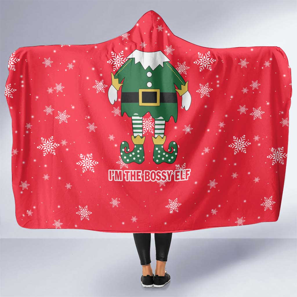 Bossy Elf Christmas Hooded Blanket with Snowflakes and Striped Sleeves - Wonder Print Shop