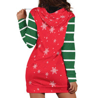 Bossy Elf Christmas Hoodie Dress with Snowflakes and Striped Sleeves - Wonder Print Shop