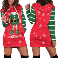 Bossy Elf Christmas Hoodie Dress with Snowflakes and Striped Sleeves - Wonder Print Shop