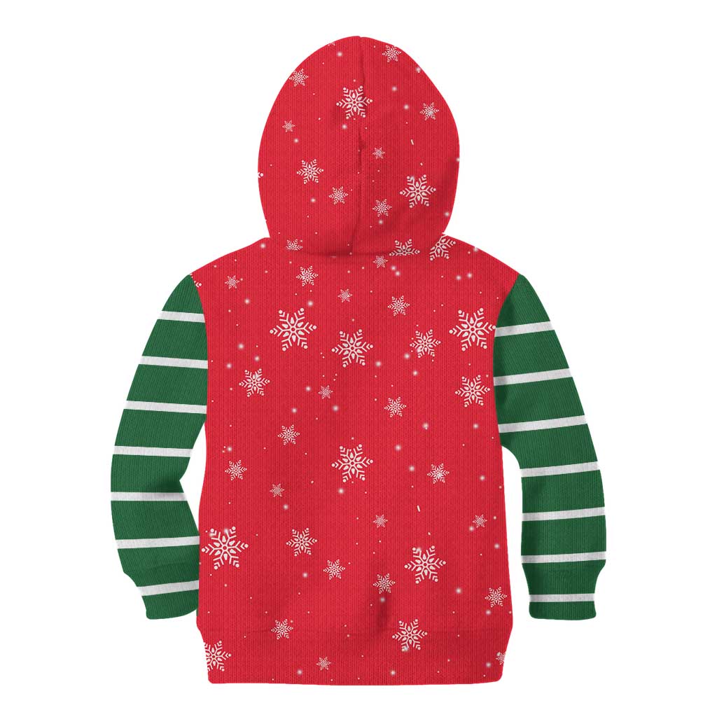 Bossy Elf Christmas Kid Hoodie with Snowflakes and Striped Sleeves - Wonder Print Shop