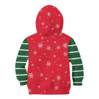 Bossy Elf Christmas Kid Hoodie with Snowflakes and Striped Sleeves - Wonder Print Shop