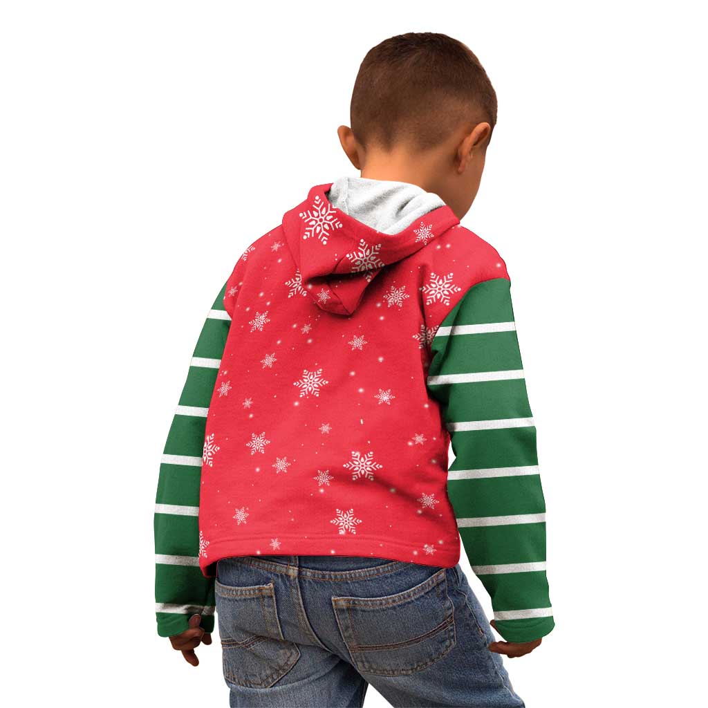 Bossy Elf Christmas Kid Hoodie with Snowflakes and Striped Sleeves - Wonder Print Shop