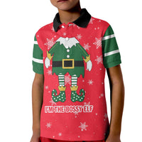 Bossy Elf Christmas Kid Polo Shirt with Snowflakes and Striped Sleeves - Wonder Print Shop