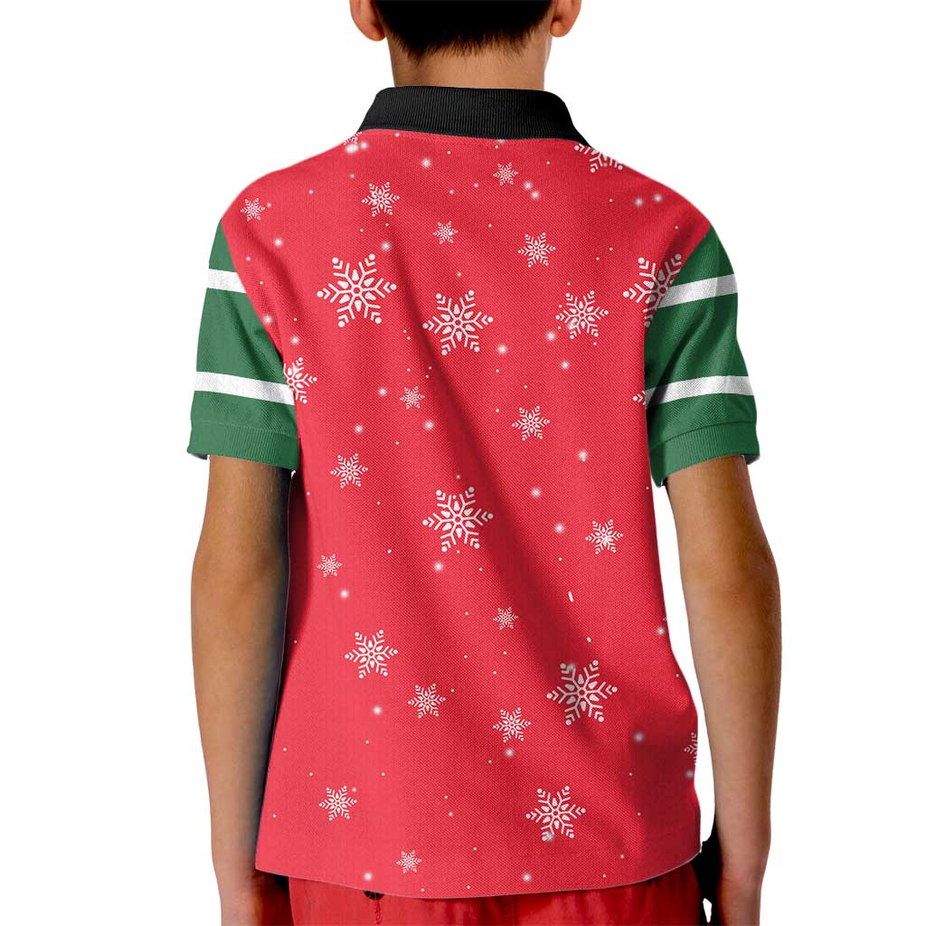 Bossy Elf Christmas Kid Polo Shirt with Snowflakes and Striped Sleeves - Wonder Print Shop