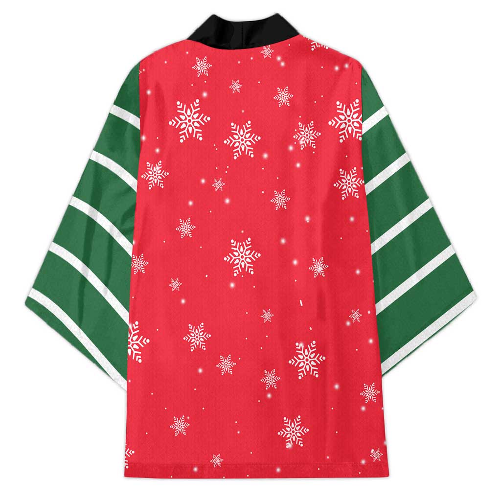 Bossy Elf Christmas Kimono with Snowflakes and Striped Sleeves - Wonder Print Shop