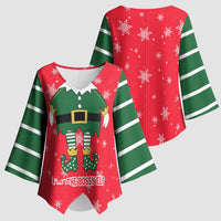 Bossy Elf Christmas Kimono Sleeve Blouse with Snowflakes and Striped Sleeves - Wonder Print Shop