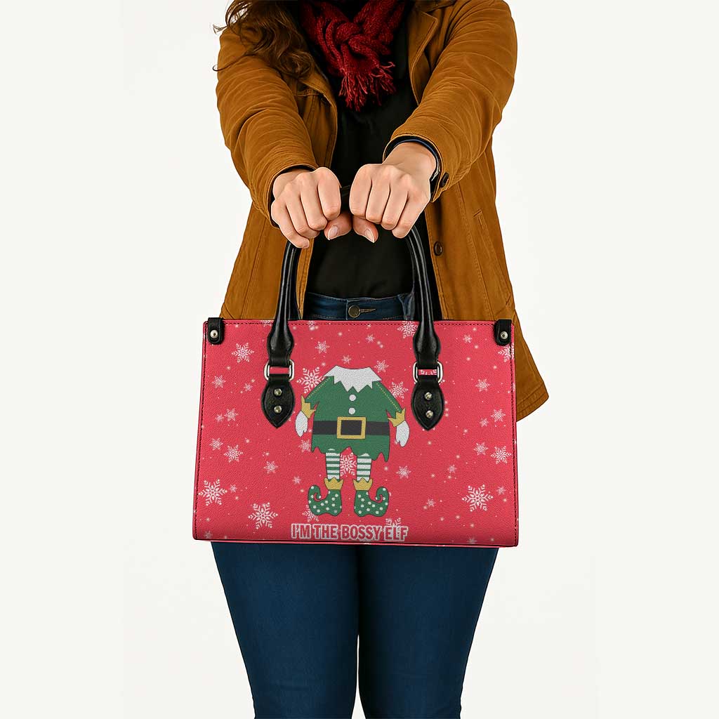 Bossy Elf Christmas Leather Bag with Snowflakes and Striped Sleeves - Wonder Print Shop