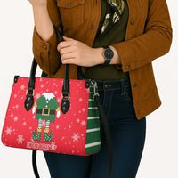 Bossy Elf Christmas Leather Bag with Snowflakes and Striped Sleeves - Wonder Print Shop
