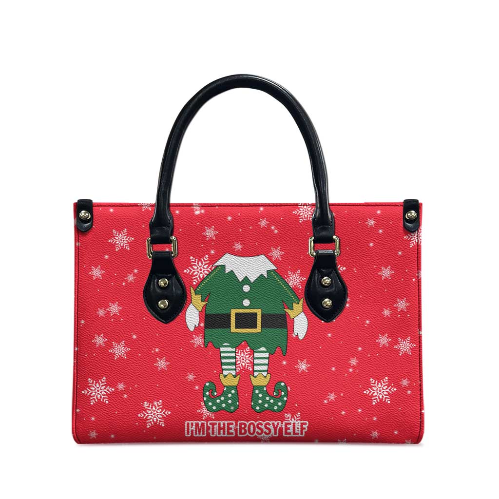 Bossy Elf Christmas Leather Bag with Snowflakes and Striped Sleeves - Wonder Print Shop