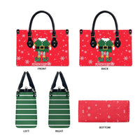 Bossy Elf Christmas Leather Bag with Snowflakes and Striped Sleeves - Wonder Print Shop