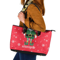 Bossy Elf Christmas Leather Tote Bag with Snowflakes and Striped Sleeves - Wonder Print Shop