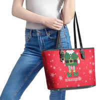 Bossy Elf Christmas Leather Tote Bag with Snowflakes and Striped Sleeves - Wonder Print Shop