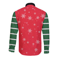 Bossy Elf Christmas Long Sleeve Button Shirt with Snowflakes and Striped Sleeves - Wonder Print Shop