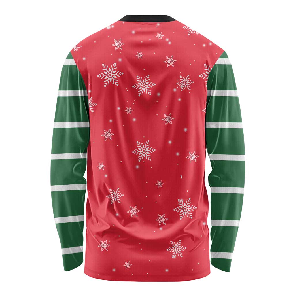 Bossy Elf Christmas Long Sleeve Shirt with Snowflakes and Striped Sleeves - Wonder Print Shop