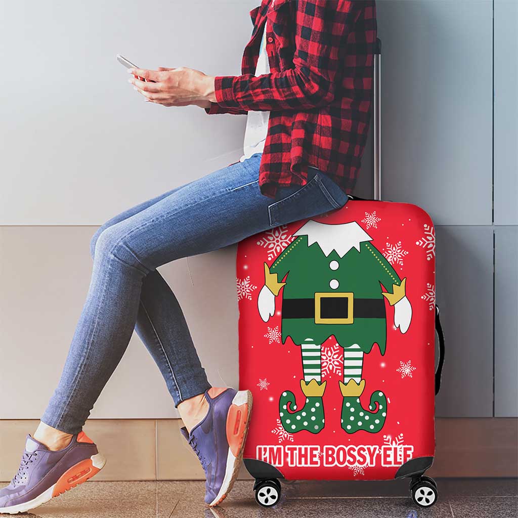 Bossy Elf Christmas Luggage Cover with Snowflakes and Striped Sleeves - Wonder Print Shop