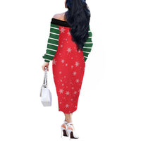 Bossy Elf Christmas Off The Shoulder Long Sleeve Dress with Snowflakes and Striped Sleeves - Wonder Print Shop