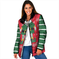 Bossy Elf Christmas Padded Jacket with Snowflakes and Striped Sleeves - Wonder Print Shop