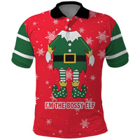 Bossy Elf Christmas Polo Shirt with Snowflakes and Striped Sleeves - Wonder Print Shop