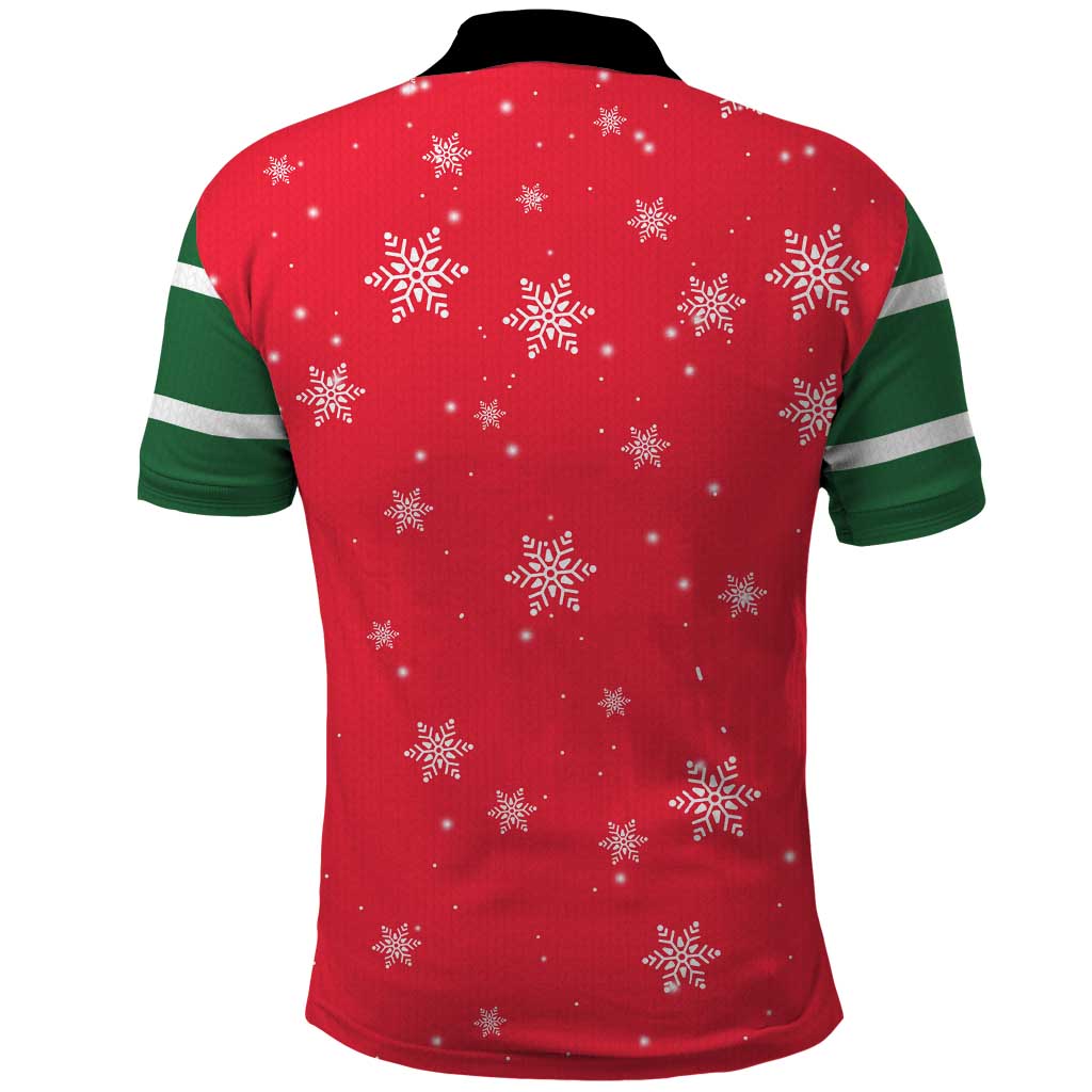 Bossy Elf Christmas Polo Shirt with Snowflakes and Striped Sleeves - Wonder Print Shop