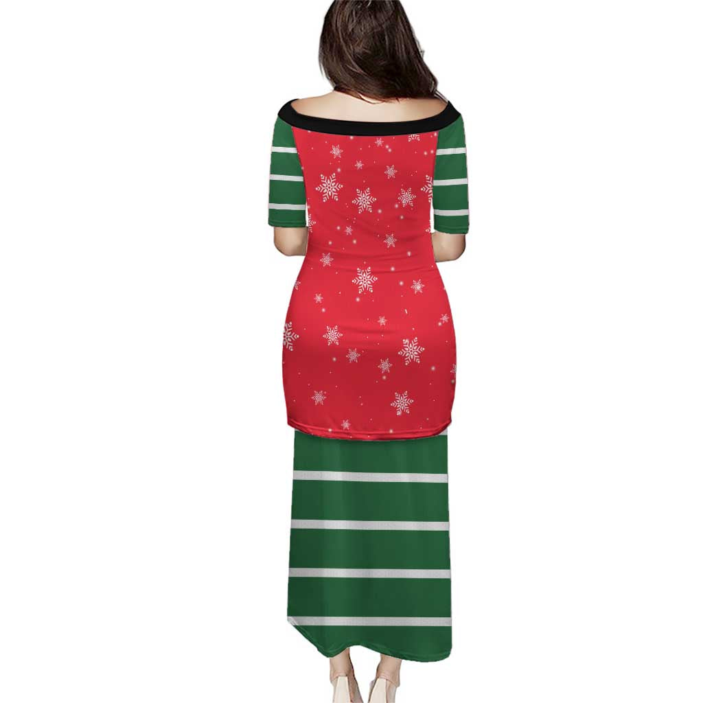 Bossy Elf Christmas Puletasi with Snowflakes and Striped Sleeves - Wonder Print Shop