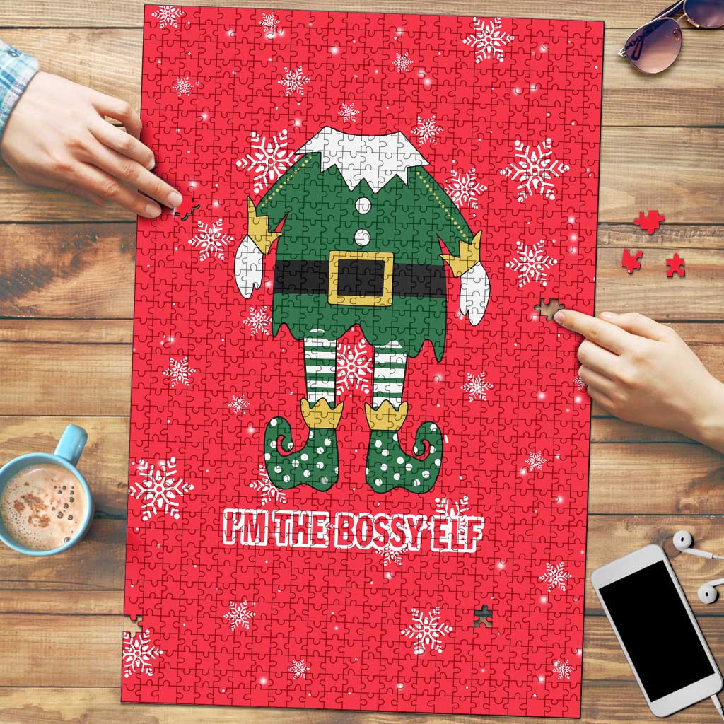 Bossy Elf Christmas Puzzle with Snowflakes and Striped Sleeves - Wonder Print Shop