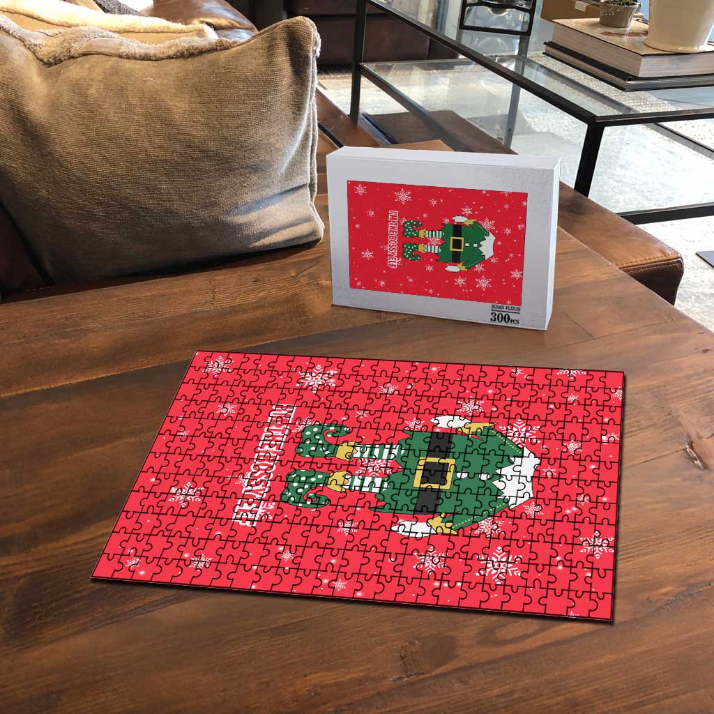 Bossy Elf Christmas Puzzle with Snowflakes and Striped Sleeves - Wonder Print Shop