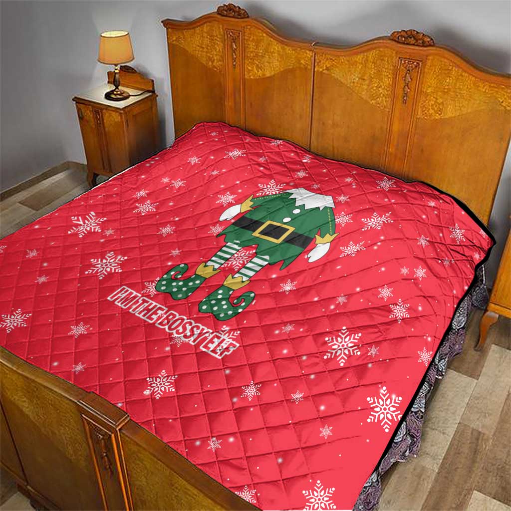 Bossy Elf Christmas Quilt with Snowflakes and Striped Sleeves - Wonder Print Shop