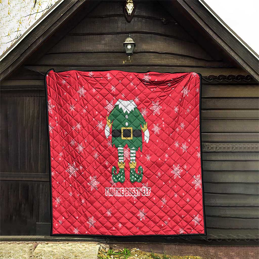Bossy Elf Christmas Quilt with Snowflakes and Striped Sleeves - Wonder Print Shop