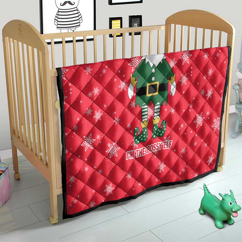 Bossy Elf Christmas Quilt with Snowflakes and Striped Sleeves - Wonder Print Shop