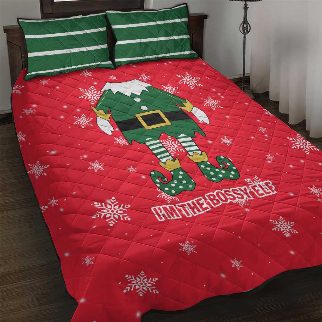 Bossy Elf Christmas Quilt Bed Set with Snowflakes and Striped Sleeves - Wonder Print Shop