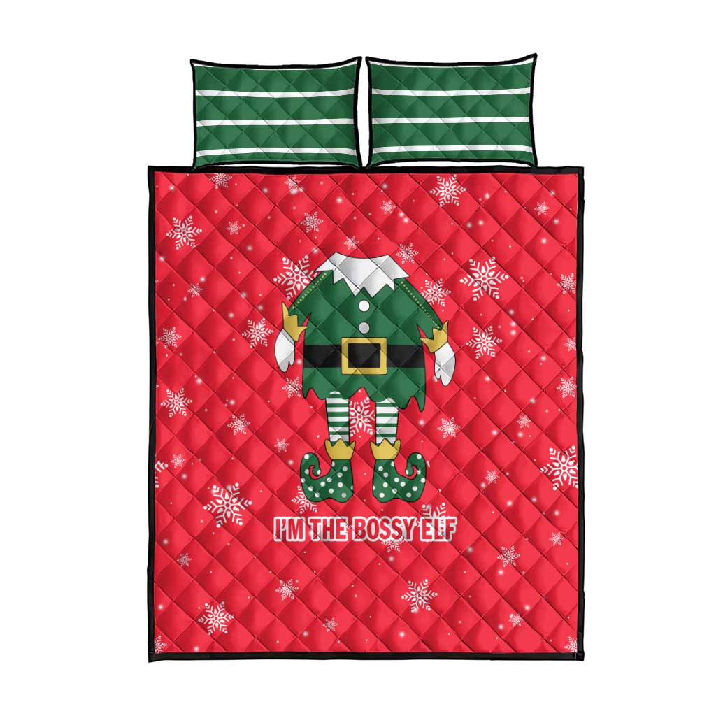 Bossy Elf Christmas Quilt Bed Set with Snowflakes and Striped Sleeves - Wonder Print Shop