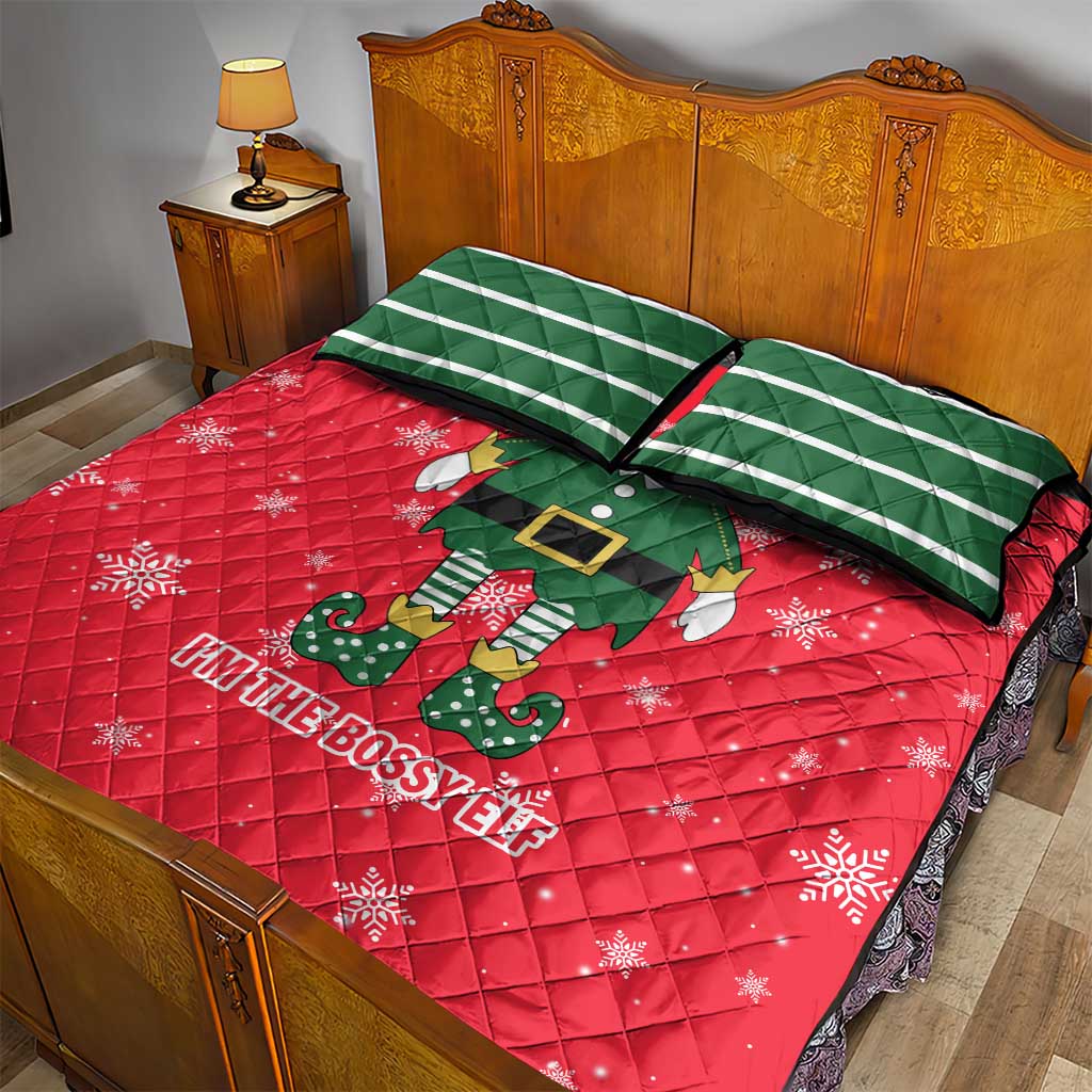 Bossy Elf Christmas Quilt Bed Set with Snowflakes and Striped Sleeves - Wonder Print Shop