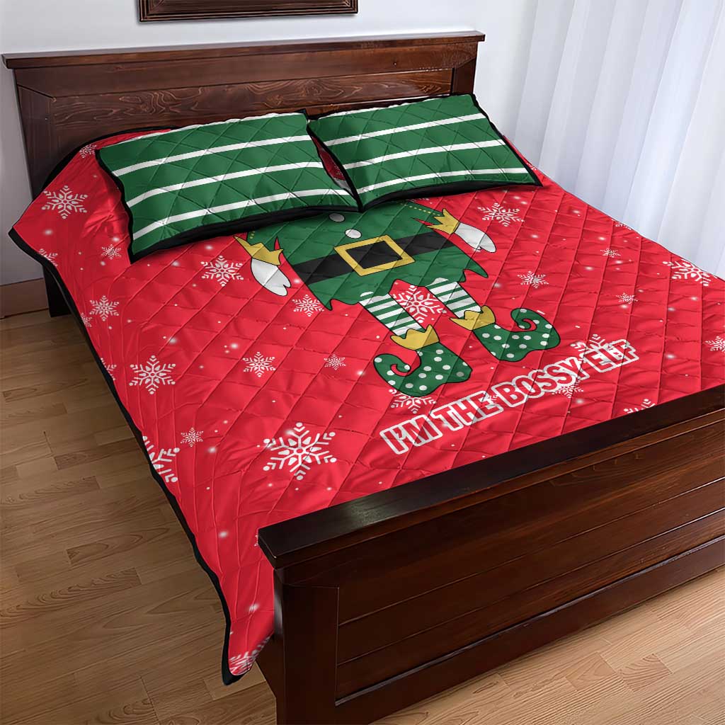 Bossy Elf Christmas Quilt Bed Set with Snowflakes and Striped Sleeves - Wonder Print Shop