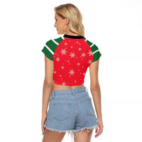 Bossy Elf Christmas Raglan Cropped T Shirt with Snowflakes and Striped Sleeves - Wonder Print Shop