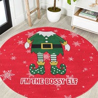 Bossy Elf Christmas Round Carpet with Snowflakes and Striped Sleeves - Wonder Print Shop