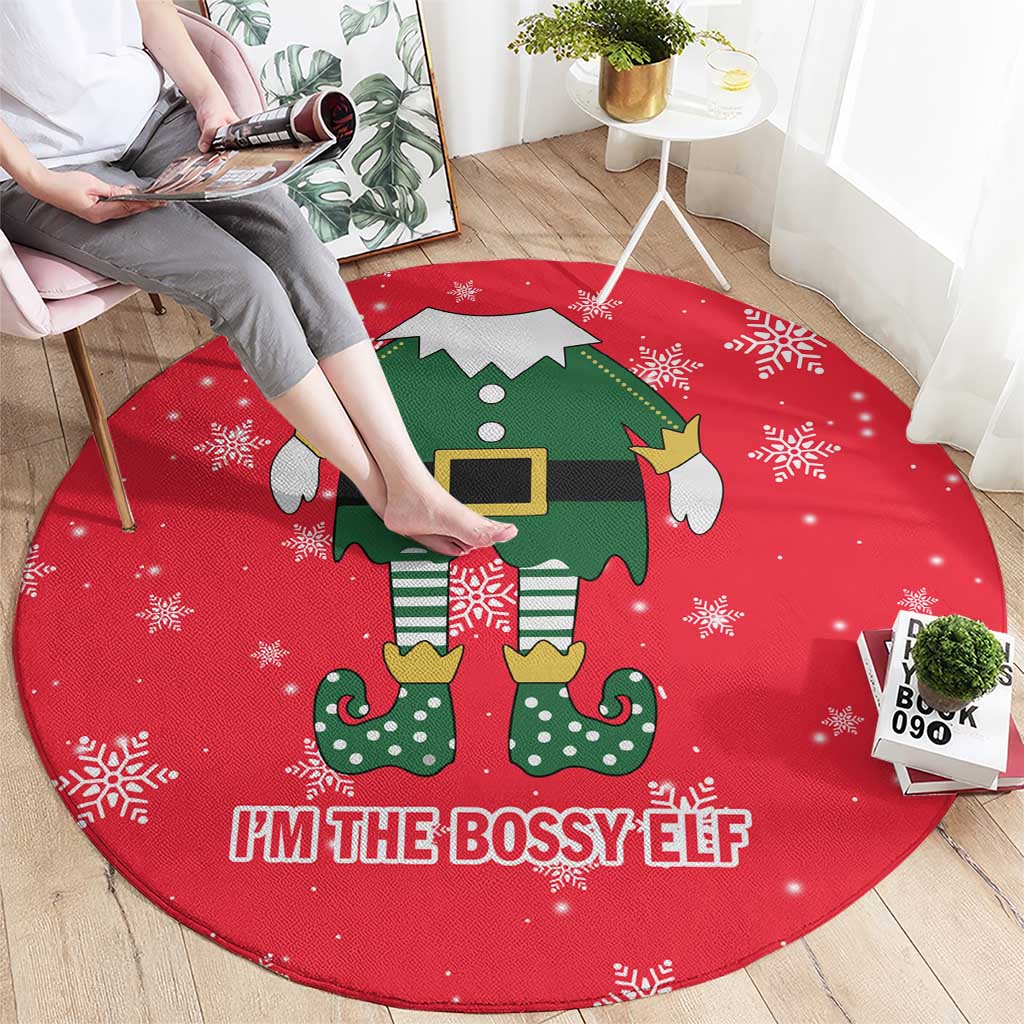 Bossy Elf Christmas Round Carpet with Snowflakes and Striped Sleeves - Wonder Print Shop