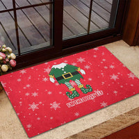 Bossy Elf Christmas Rubber Doormat with Snowflakes and Striped Sleeves - Wonder Print Shop