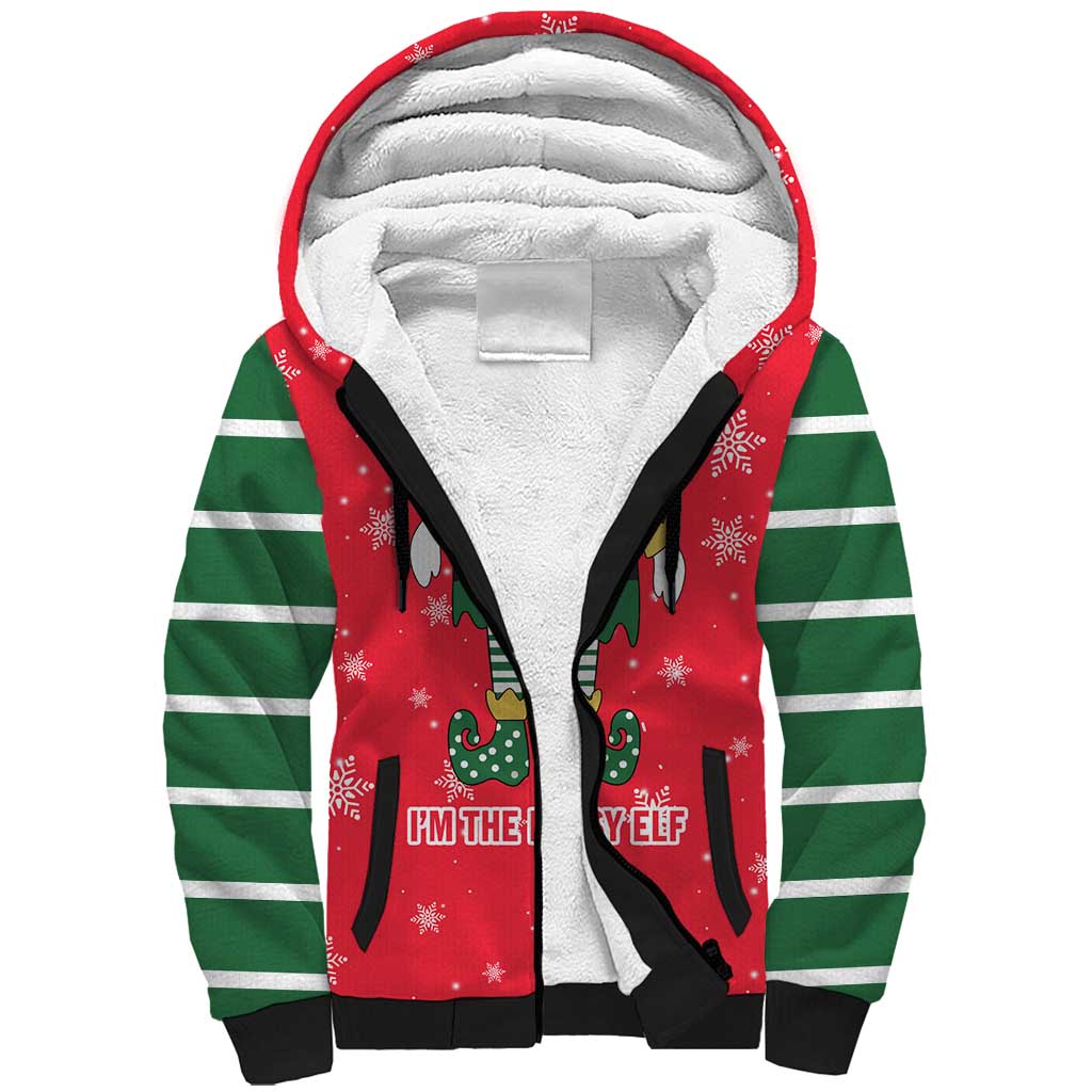 Bossy Elf Christmas Sherpa Hoodie with Snowflakes and Striped Sleeves - Wonder Print Shop