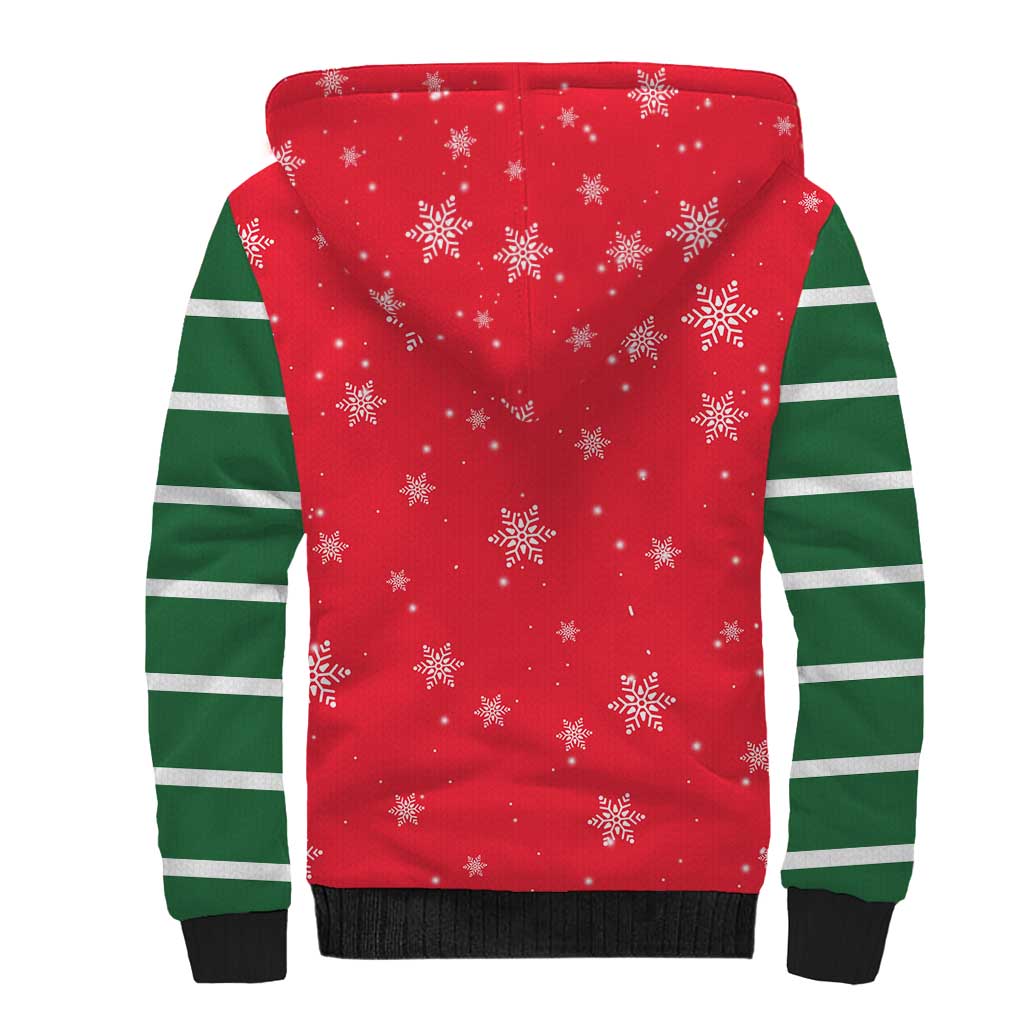 Bossy Elf Christmas Sherpa Hoodie with Snowflakes and Striped Sleeves - Wonder Print Shop