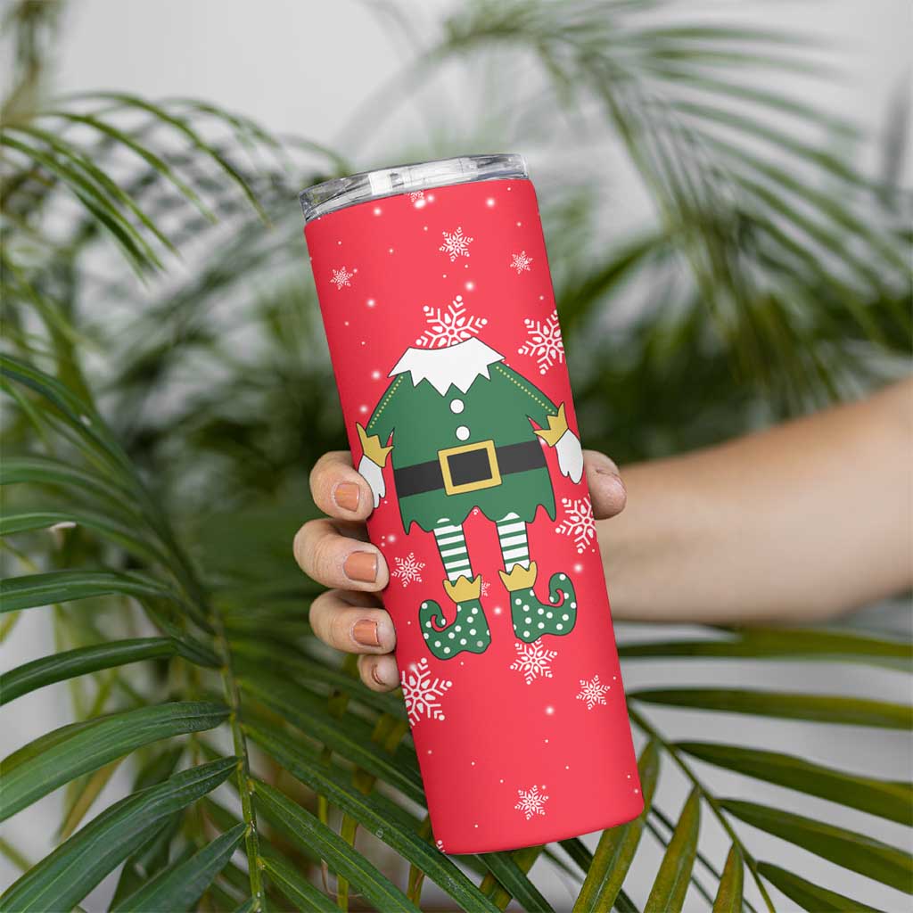 Bossy Elf Christmas Skinny Tumbler with Snowflakes and Striped Sleeves - Wonder Print Shop