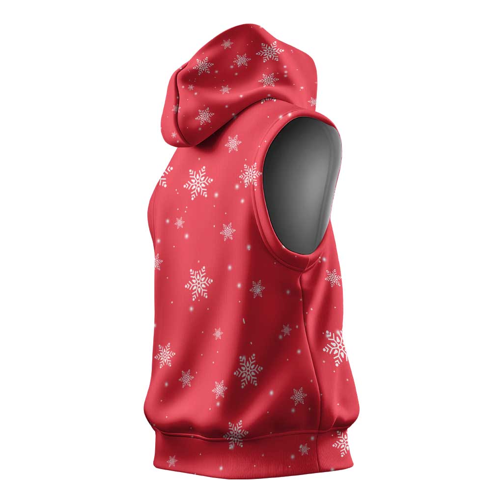 Bossy Elf Christmas Sleeveless Hoodie with Snowflakes and Striped Sleeves - Wonder Print Shop