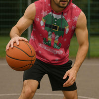 Bossy Elf Christmas Sleeveless Hoodie with Snowflakes and Striped Sleeves - Wonder Print Shop