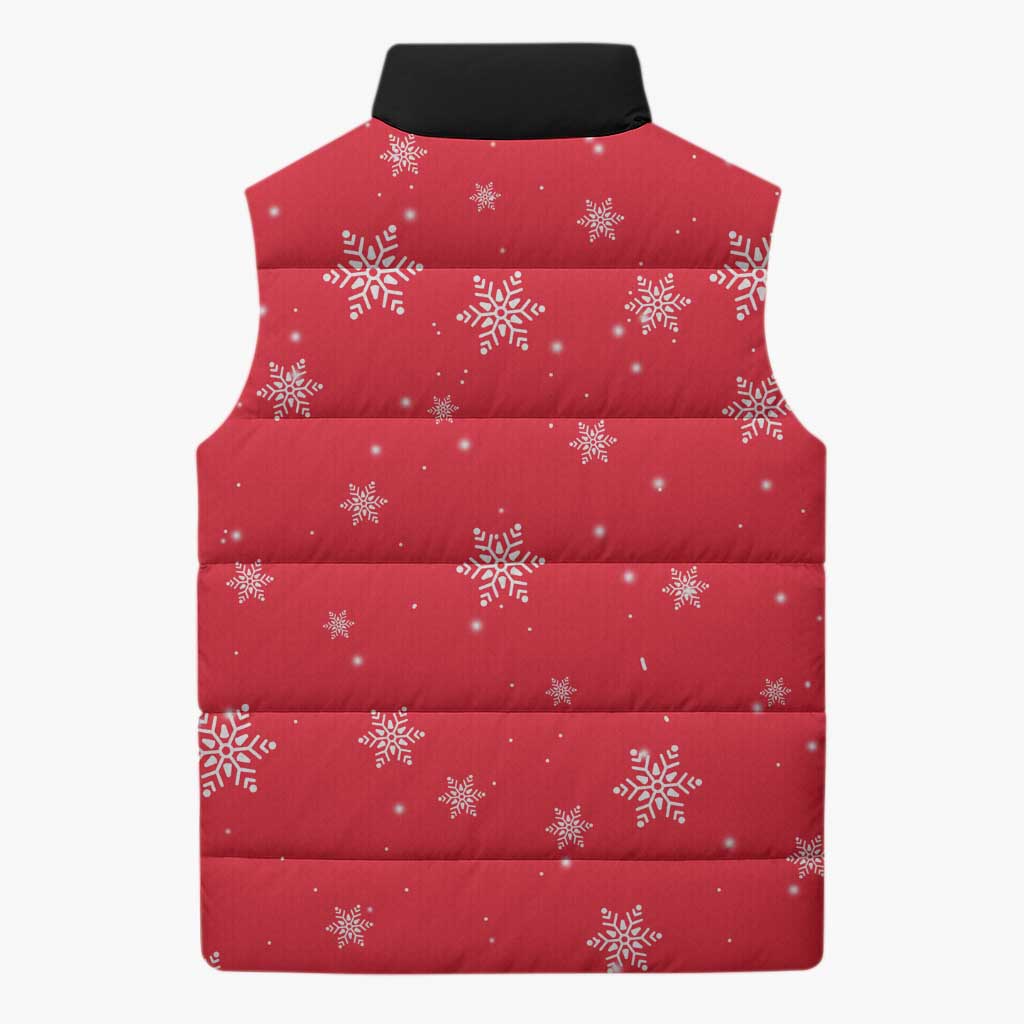 Bossy Elf Christmas Sleeveless Puffer Jacket with Snowflakes and Striped Sleeves - Wonder Print Shop