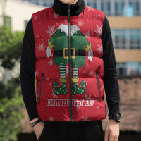 Bossy Elf Christmas Sleeveless Puffer Jacket with Snowflakes and Striped Sleeves - Wonder Print Shop