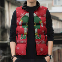 Bossy Elf Christmas Sleeveless Puffer Jacket with Snowflakes and Striped Sleeves - Wonder Print Shop